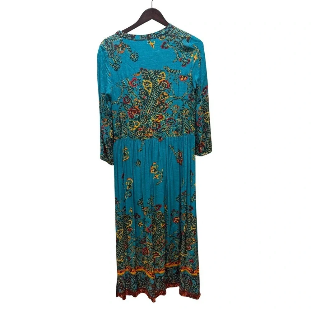 Free People If You Only Knew Blue Paisley Floral Boho‎ V-Neck Midi Dress Small